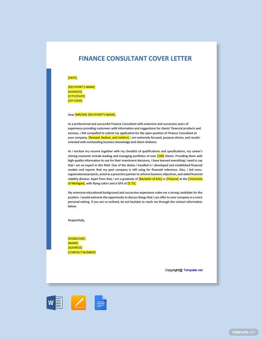 Finance Consultant Cover Letter Template