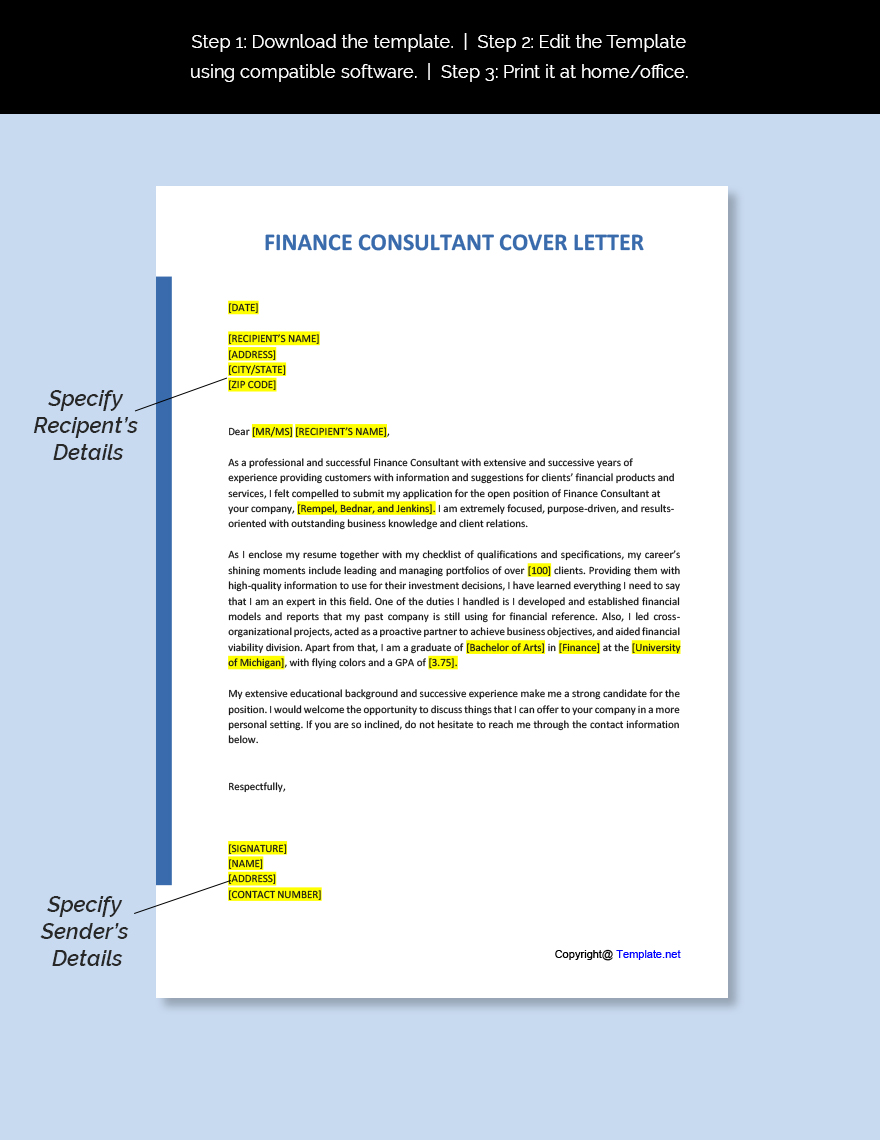 Finance Consultant Cover Letter Template