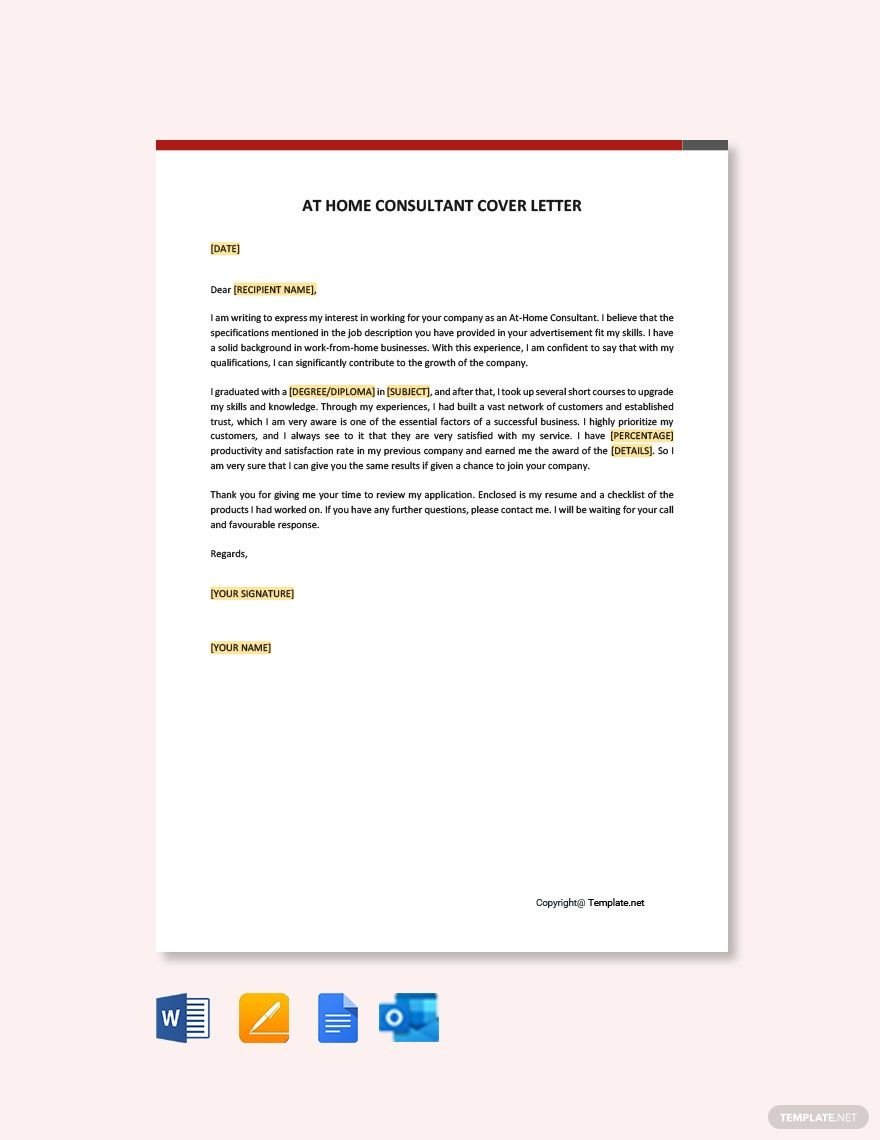At Home Consultant Cover Letter Template