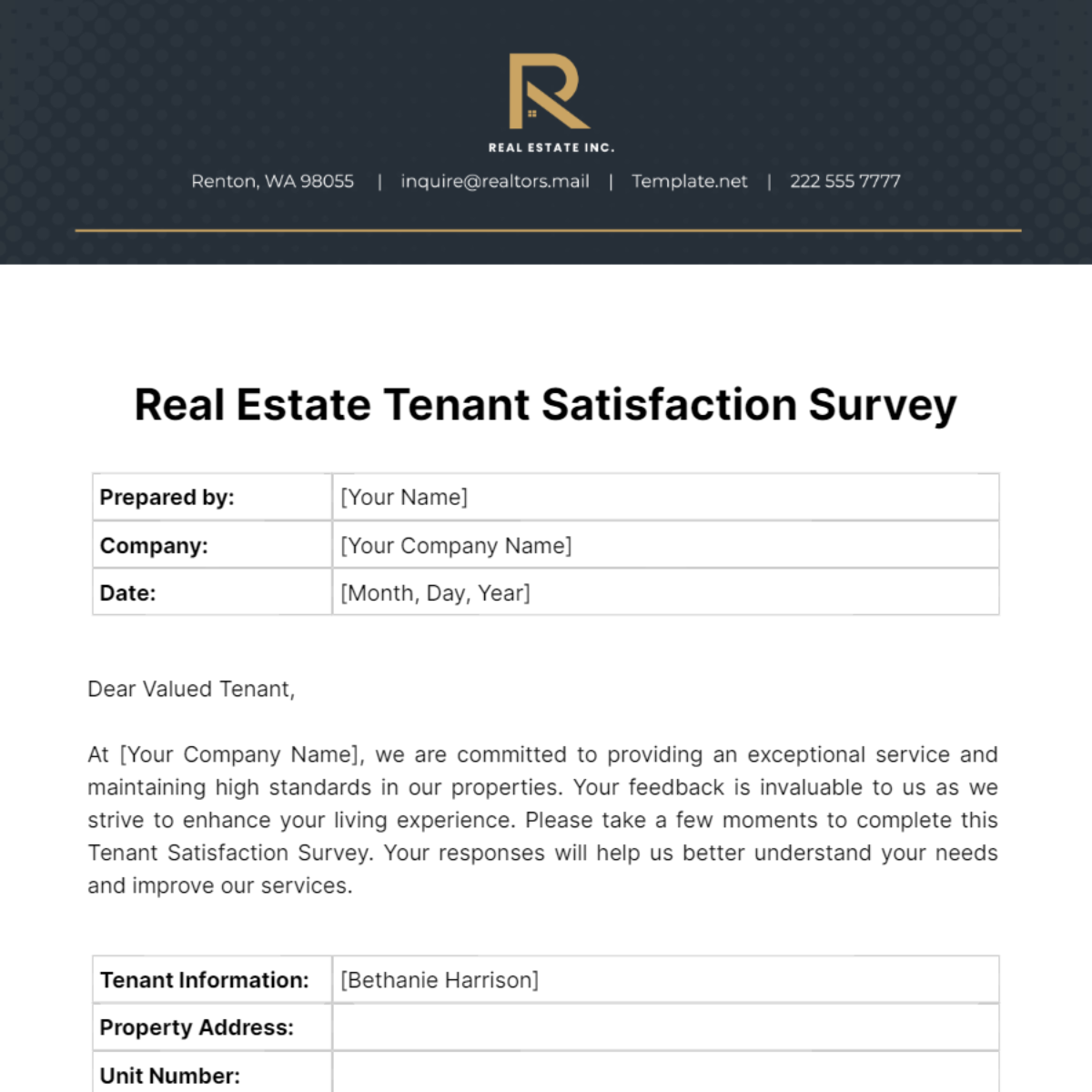 Real Estate Tenant Satisfaction Survey Template
