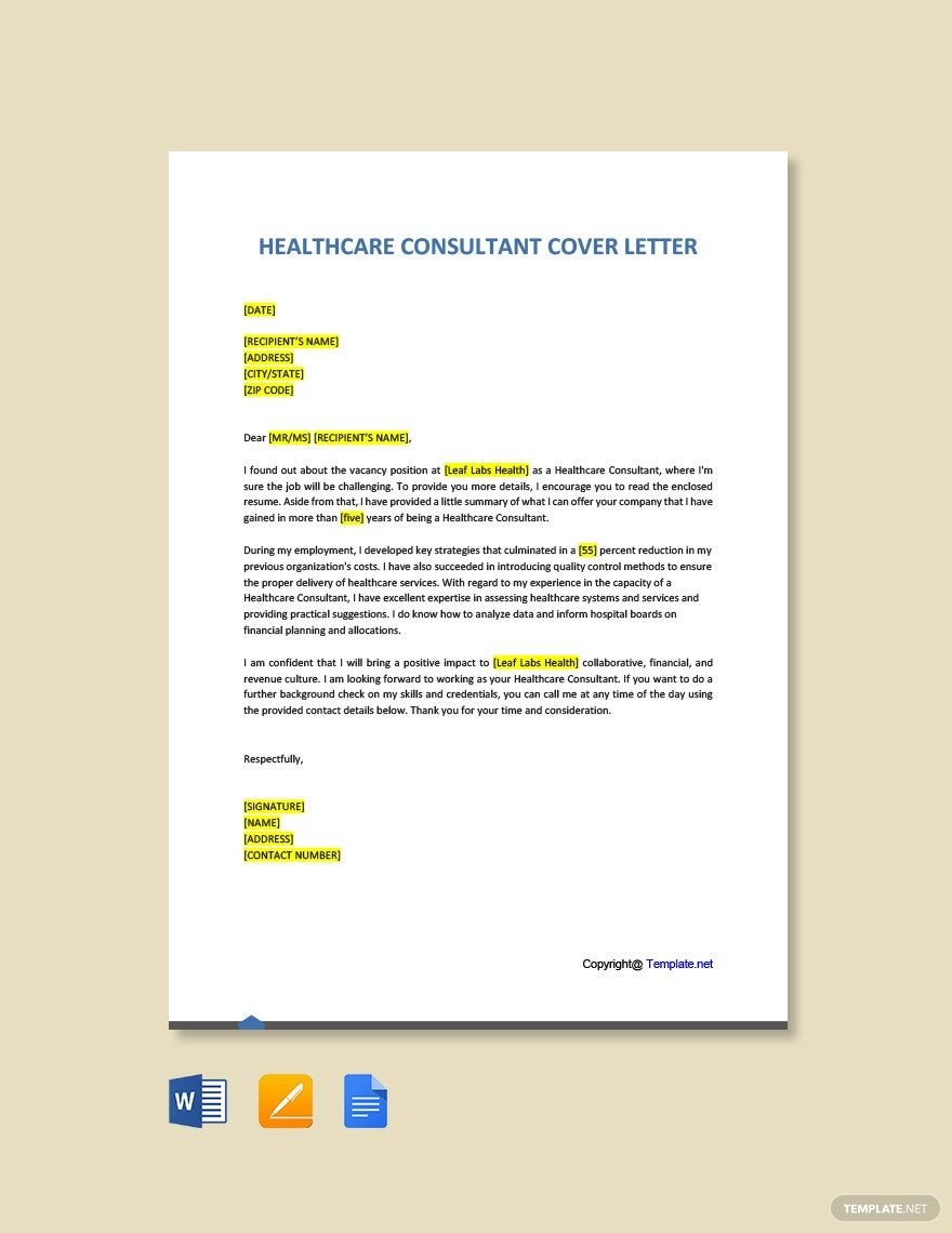 Healthcare Consultant Cover Letter