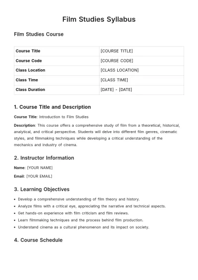 Free Film Studies Syllabus Template to Edit Online
