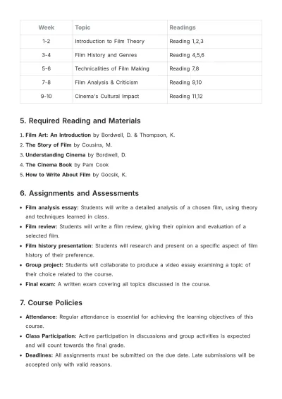 Free Film Studies Syllabus Template to Edit Online