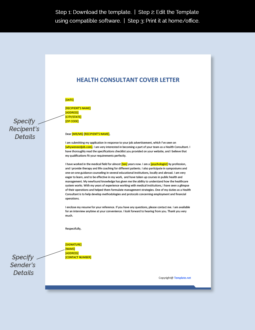 Health Consultant Cover Letter Template