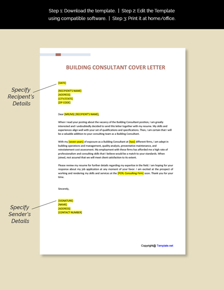 FREE Building Consultant Cover Letter - Word | Google Docs | Apple (MAC ...