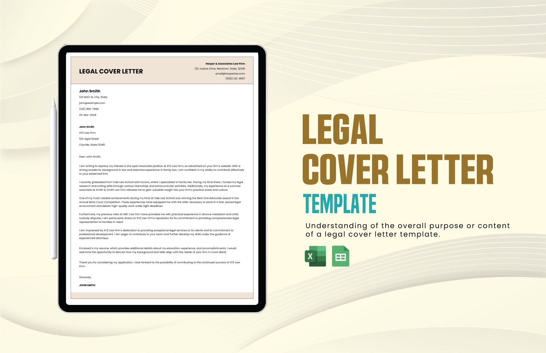 Legal Cover Letter Template in Excel, Google Sheets