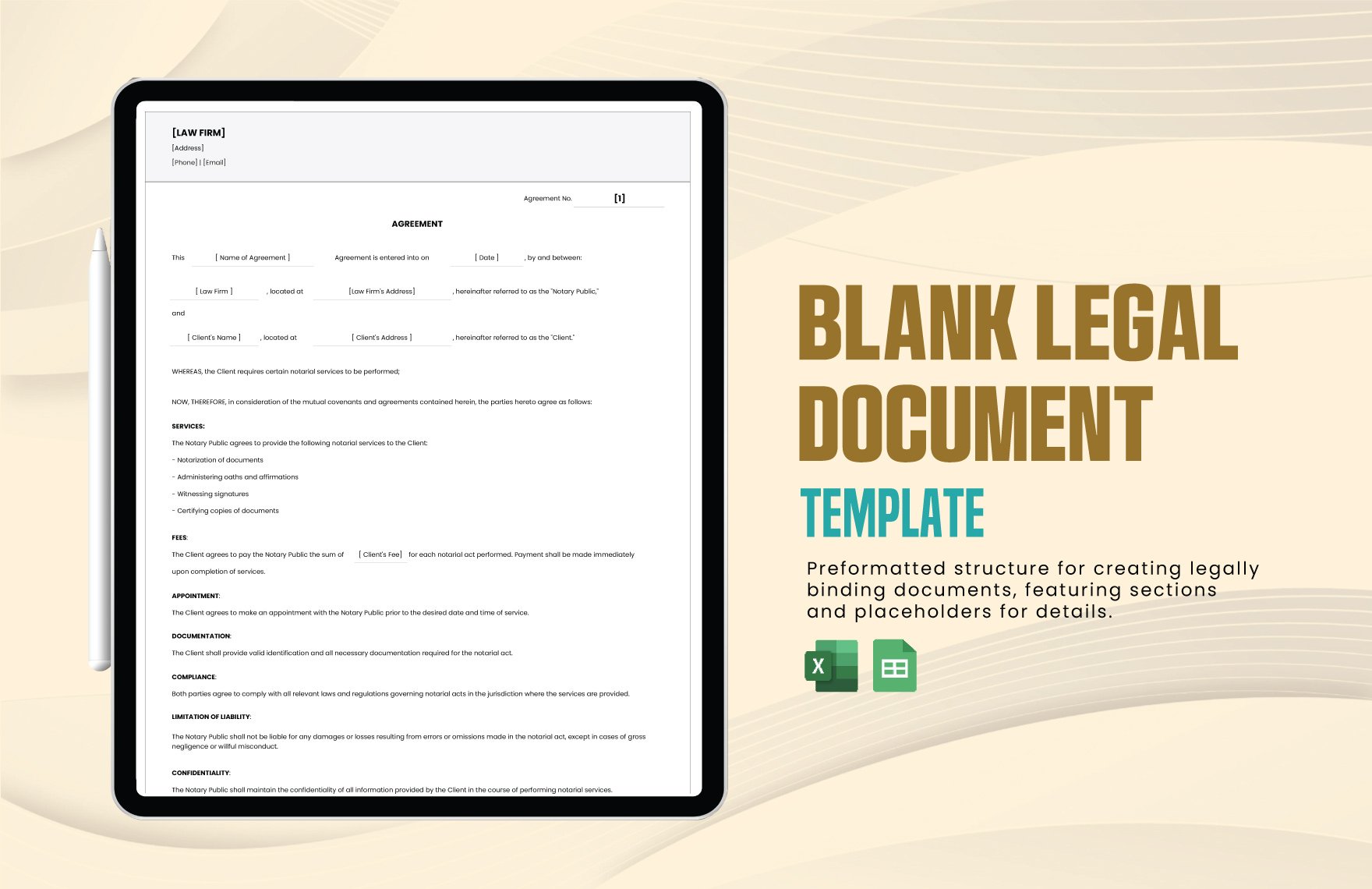 Blank Legal Document Template in Excel, Google Sheets