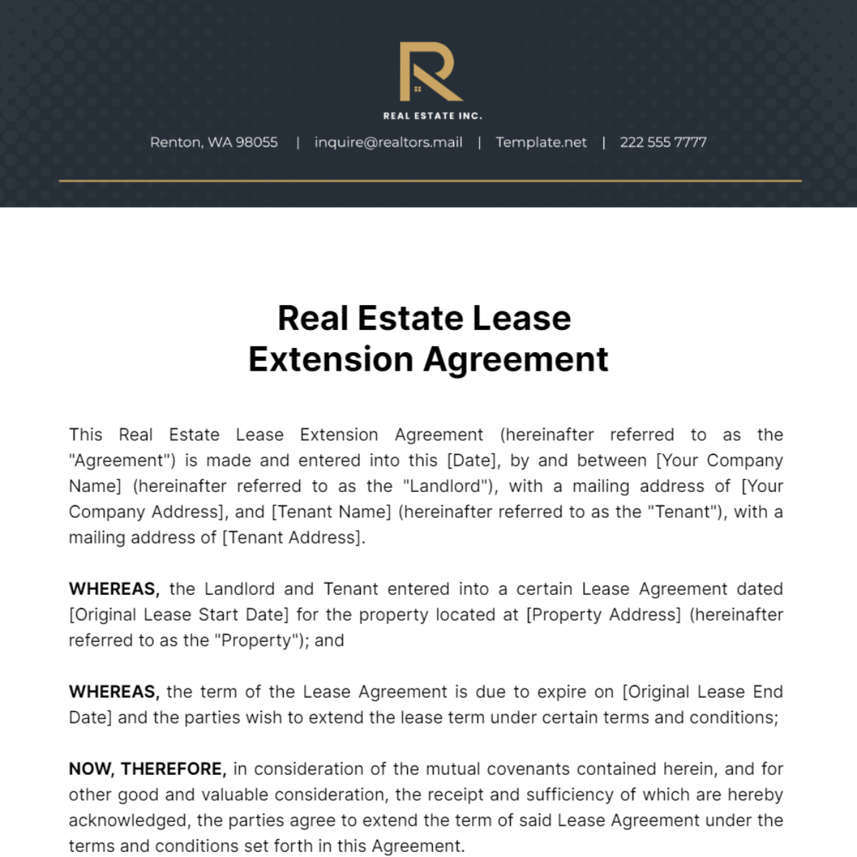 Real Estate Lease Extension Agreement Template