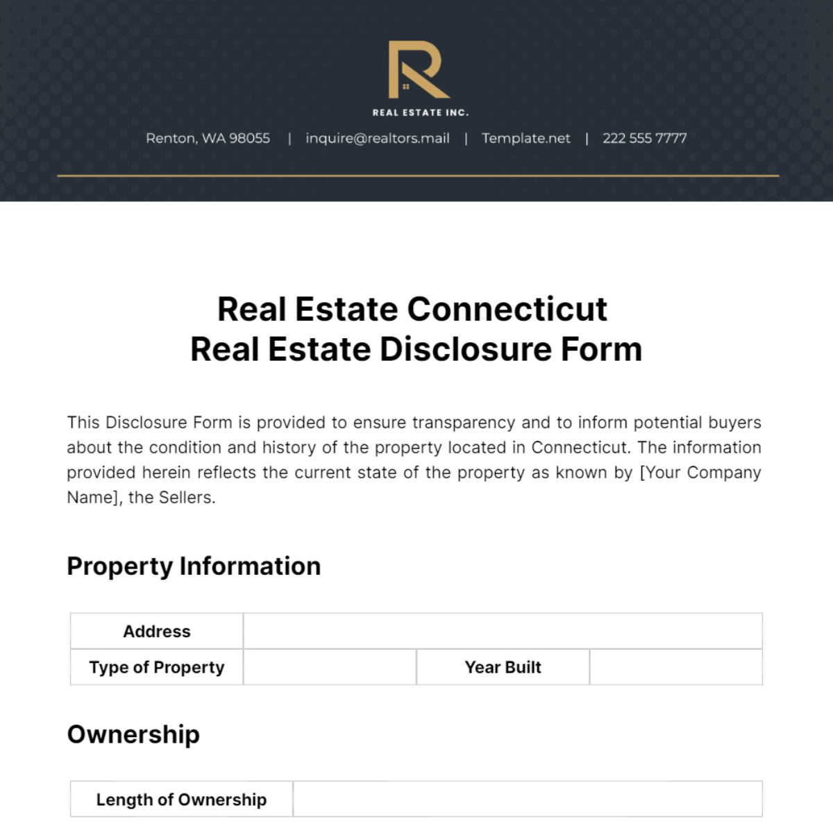 Real Estate Connecticut Real Estate Disclosure Form Template