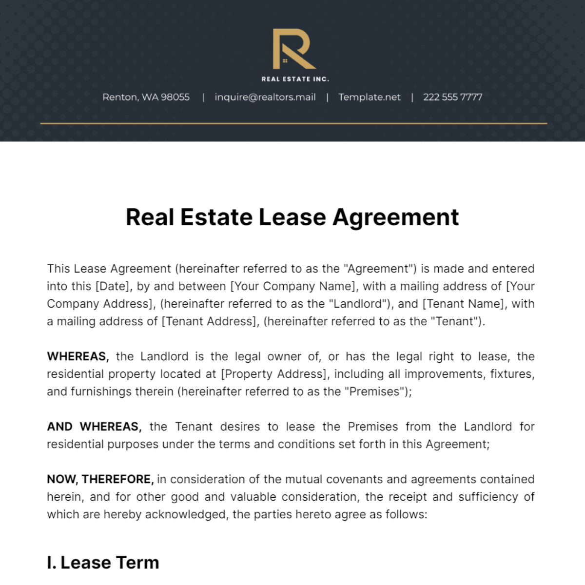 Free Real Estate Lease Agreement Template