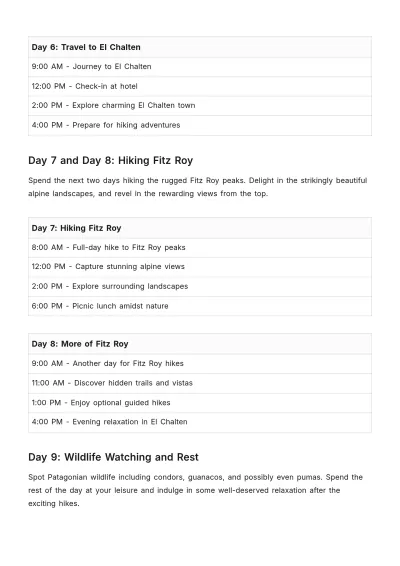 Free 10 Day Patagonia Itinerary Template to Edit Online