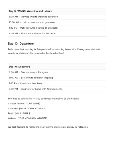 Free 10 Day Patagonia Itinerary Template to Edit Online