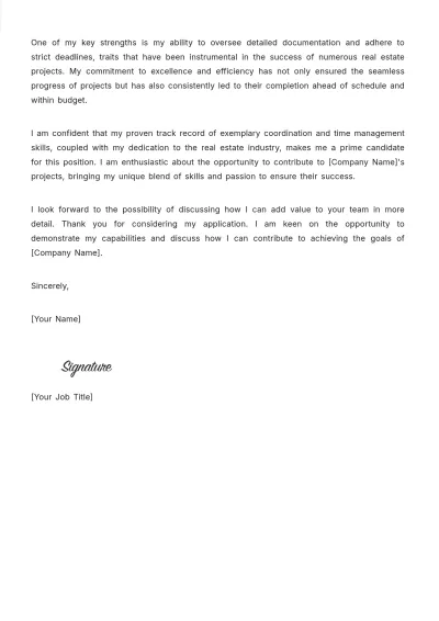 Free Real Estate Site Coordinator Cover Letter Template to Edit Online