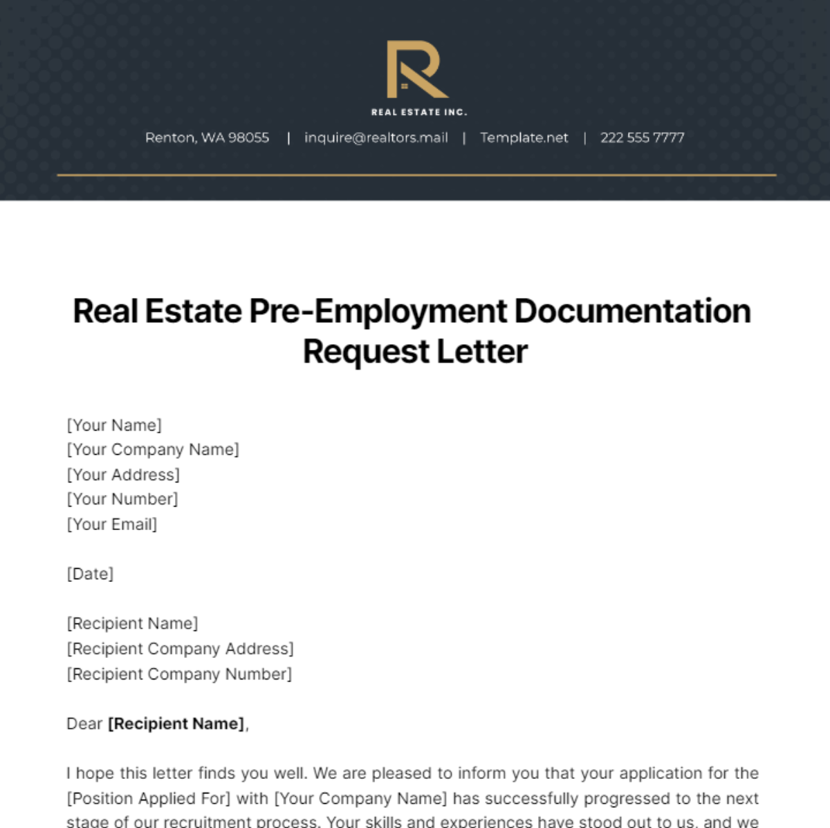 Free Real Estate Pre-Employment Documentation Request Letter Template