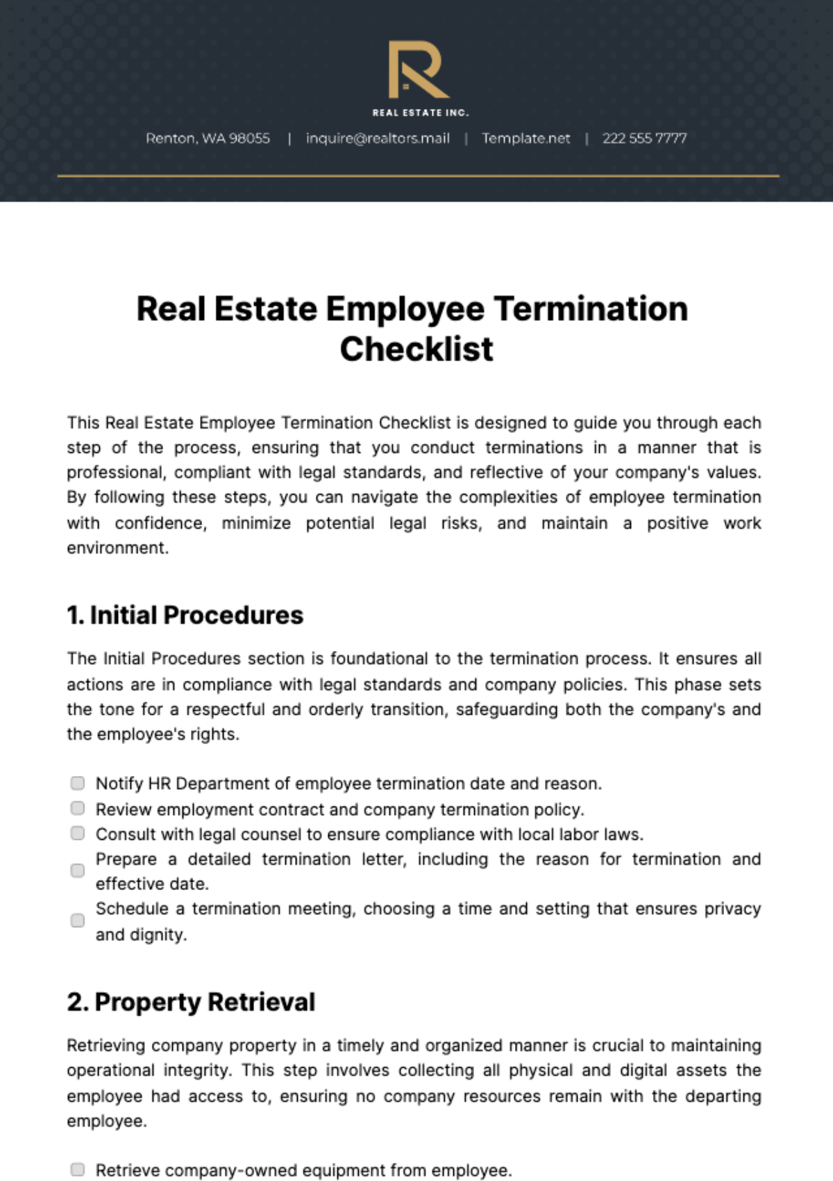 Real Estate Employee Termination Checklist Template - Edit Online & Download