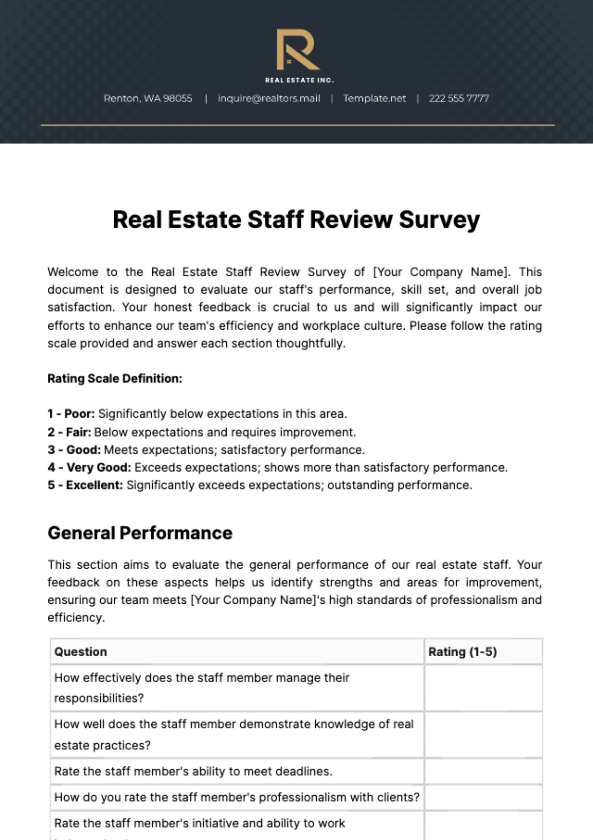 Free Real Estate Staff Review Survey Template