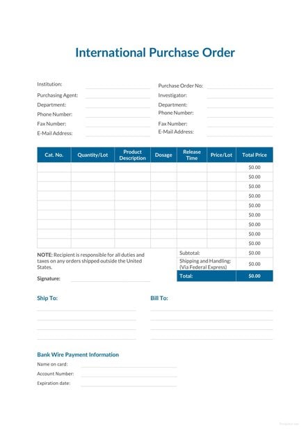 International Purchase Order Template Download 38 Order Templates In