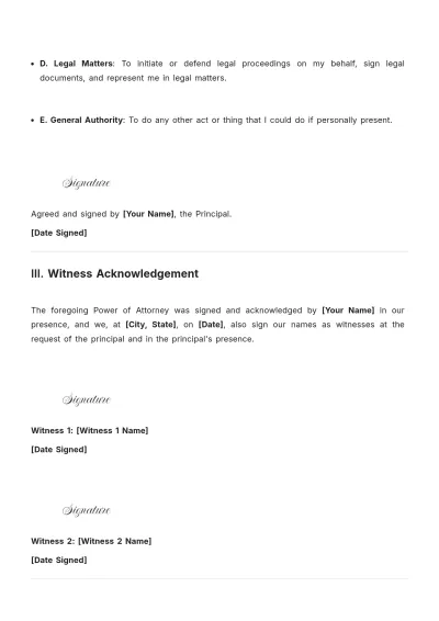 Free Indiana Power of Attorney Template to Edit Online