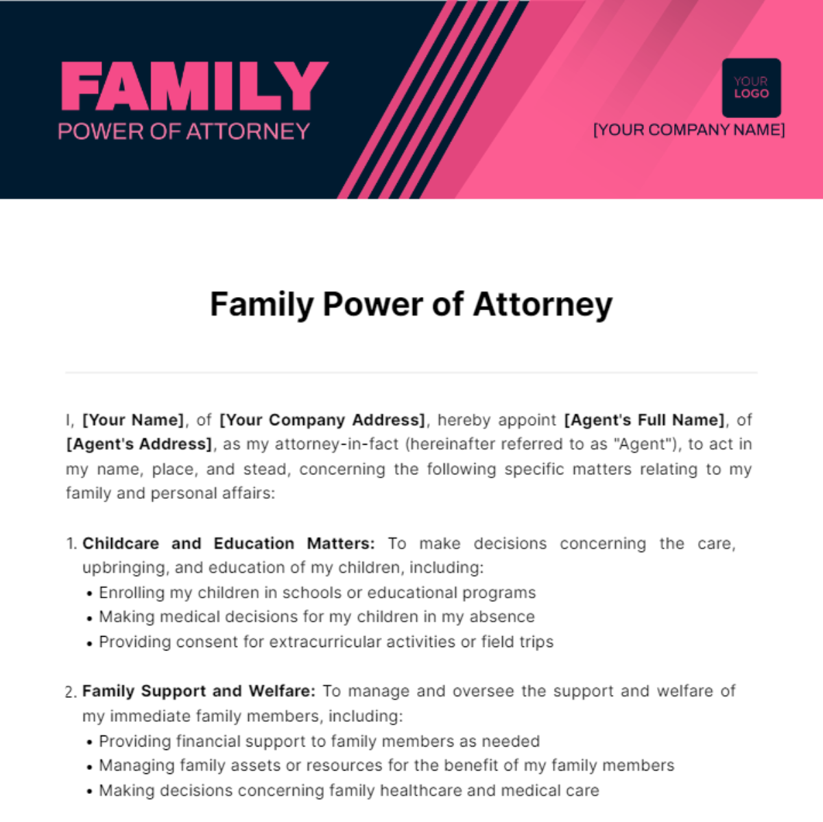 Family Power of Attorney Template