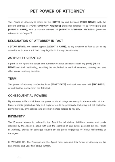 Free Pet Power of Attorney Template to Edit Online