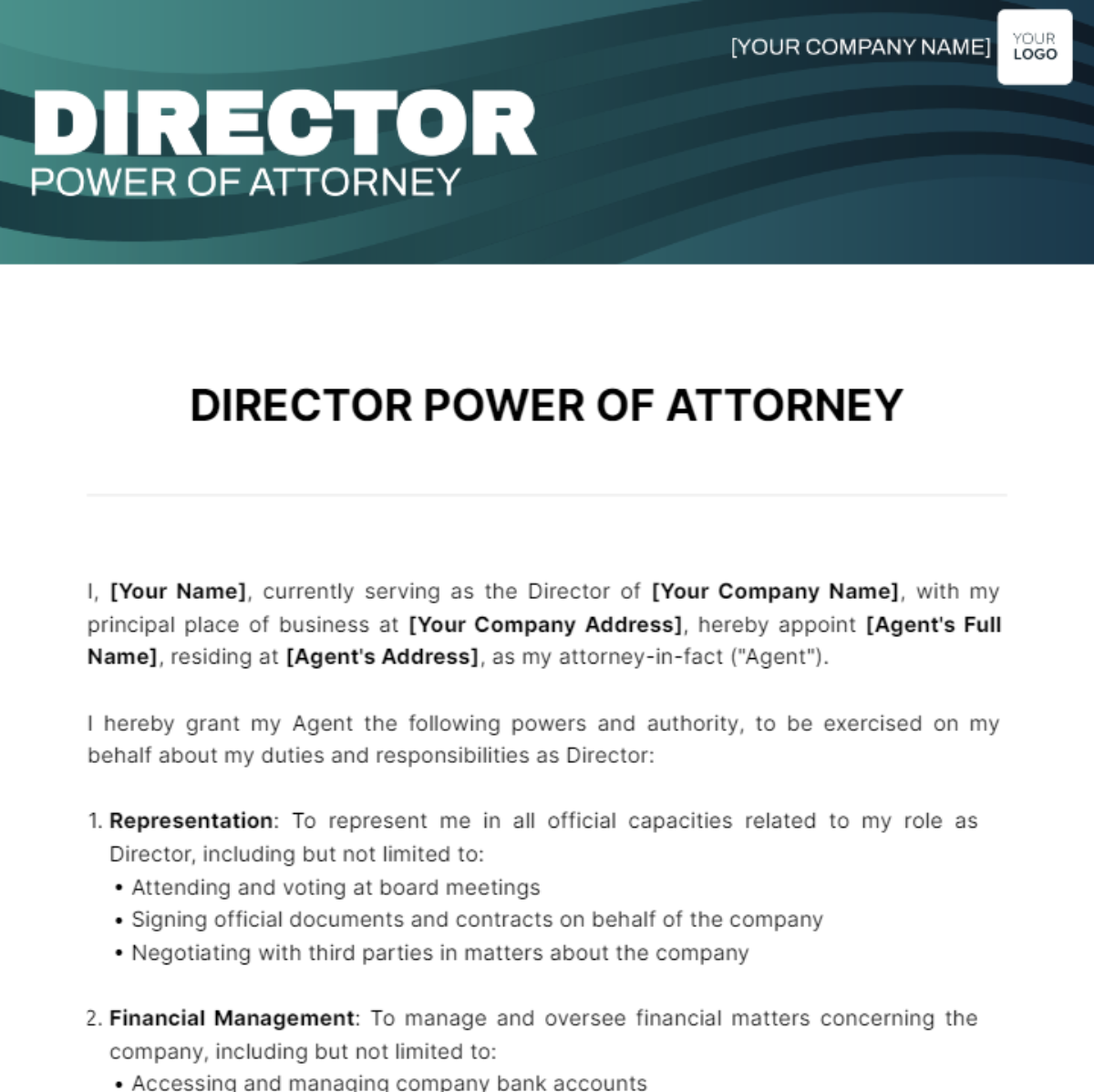 Director Power of Attorney Template