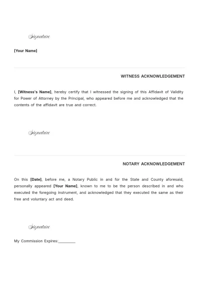 Free Affidavit Of Validity For Power of Attorney Template to Edit Online