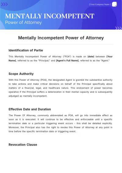 Free Mentally Incompetent Power of Attorney Template to Edit Online
