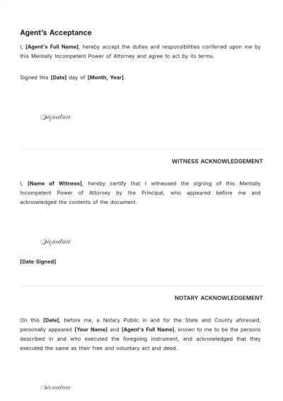 Free Mentally Incompetent Power of Attorney Template to Edit Online