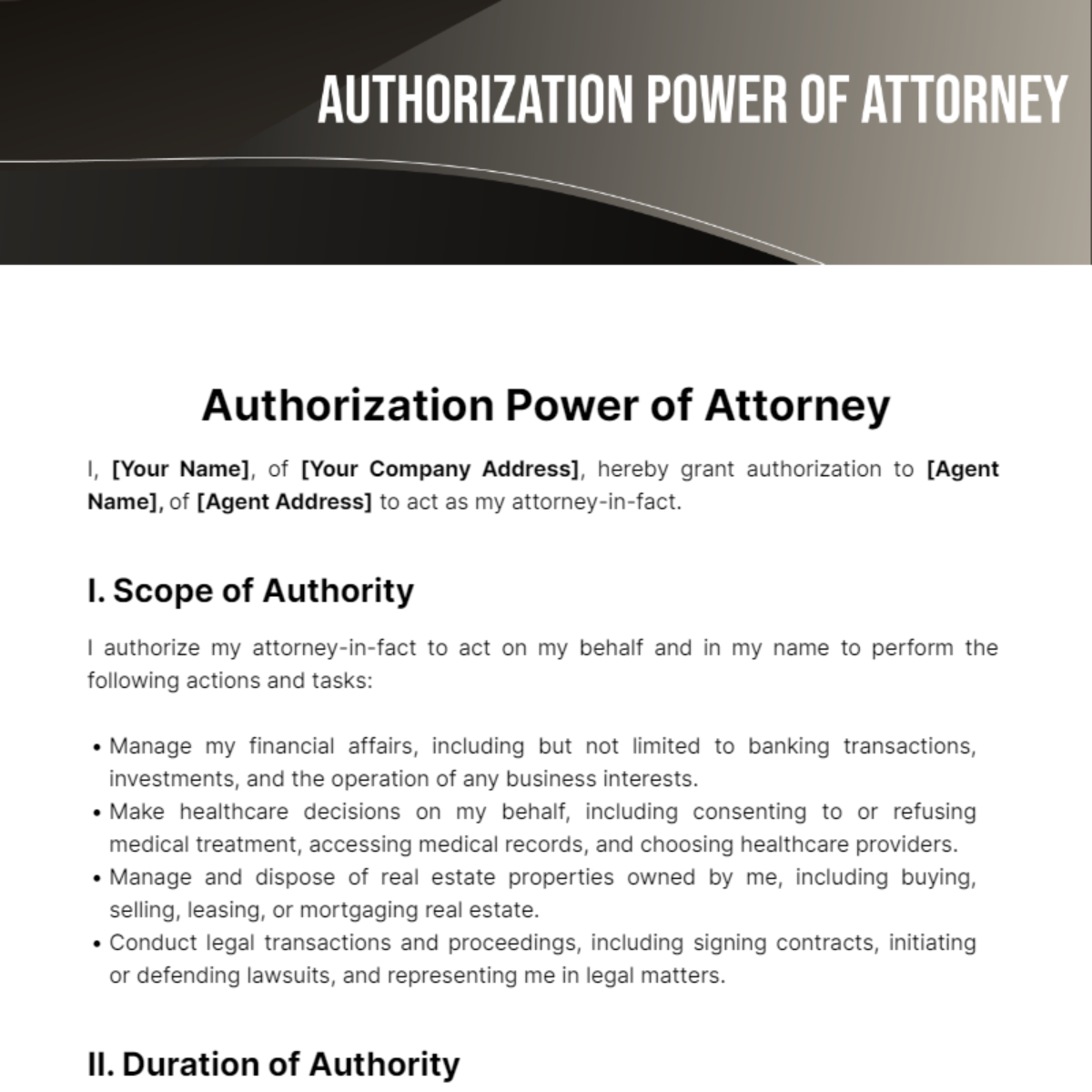 Authorization Power of Attorney Template