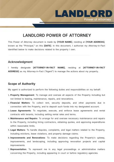 Free Landlord Power of Attorney Template to Edit Online