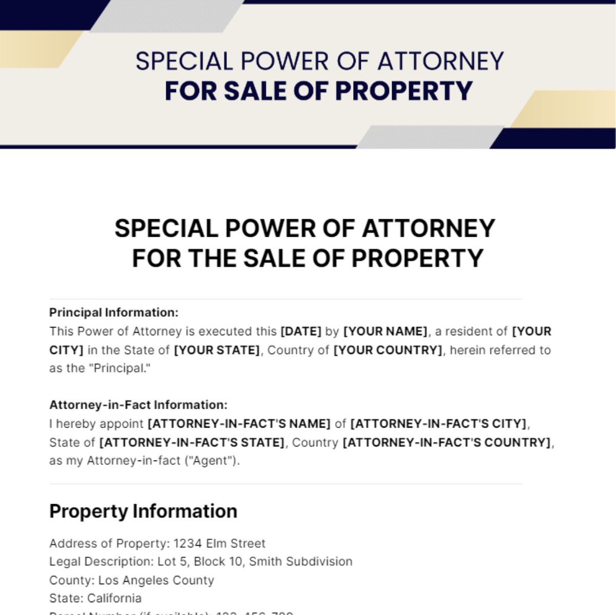 Special Power of Attorney For Sale Of Property Template
