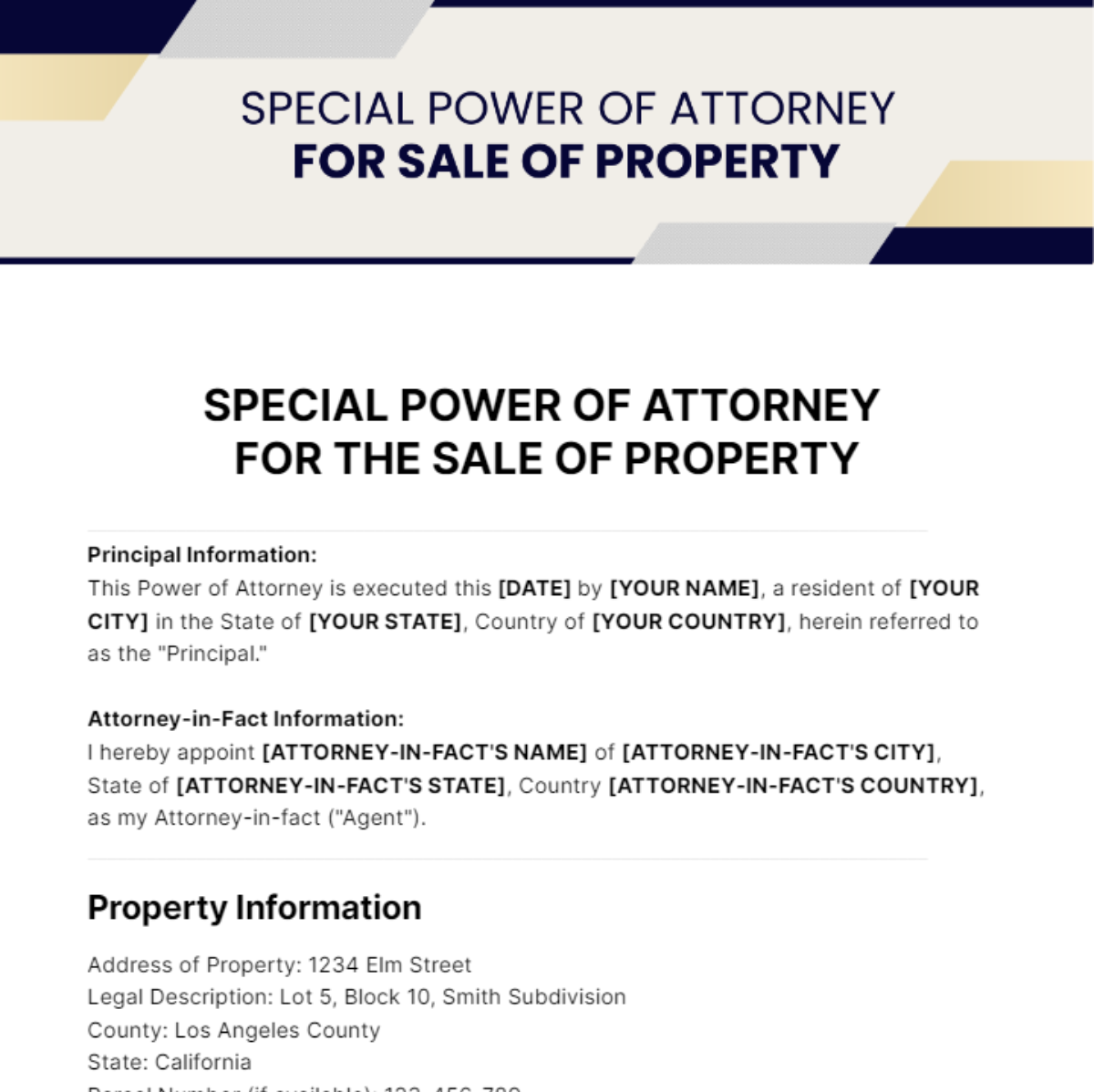 Special Power of Attorney For Sale Of Property Template - Edit Online & Download