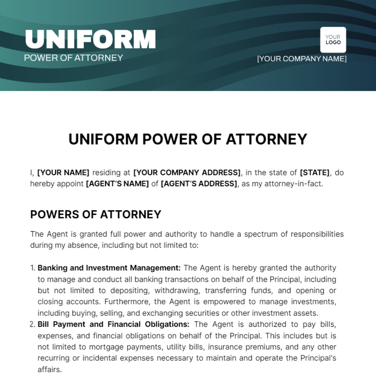 Uniform Power of Attorney Template