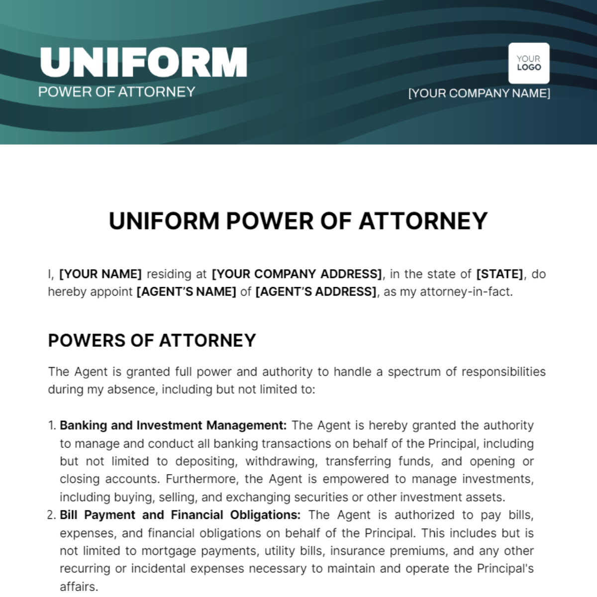 Uniform Power of Attorney Template - Edit Online & Download