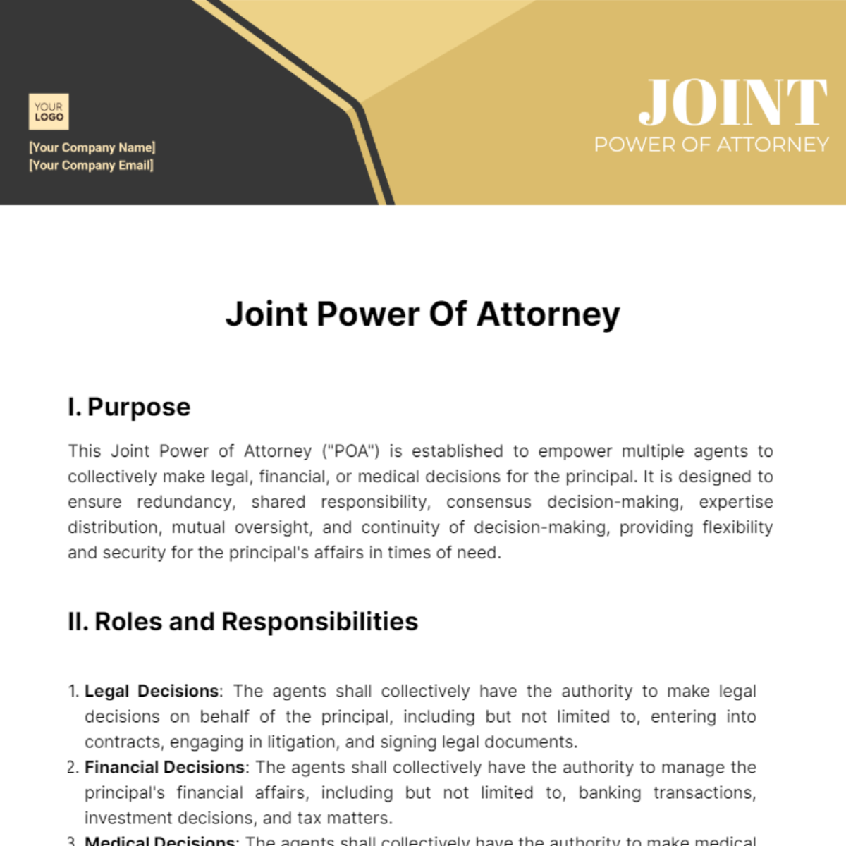 Joint Power of Attorney Template