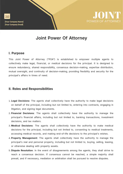 Free Joint Power of Attorney Template to Edit Online