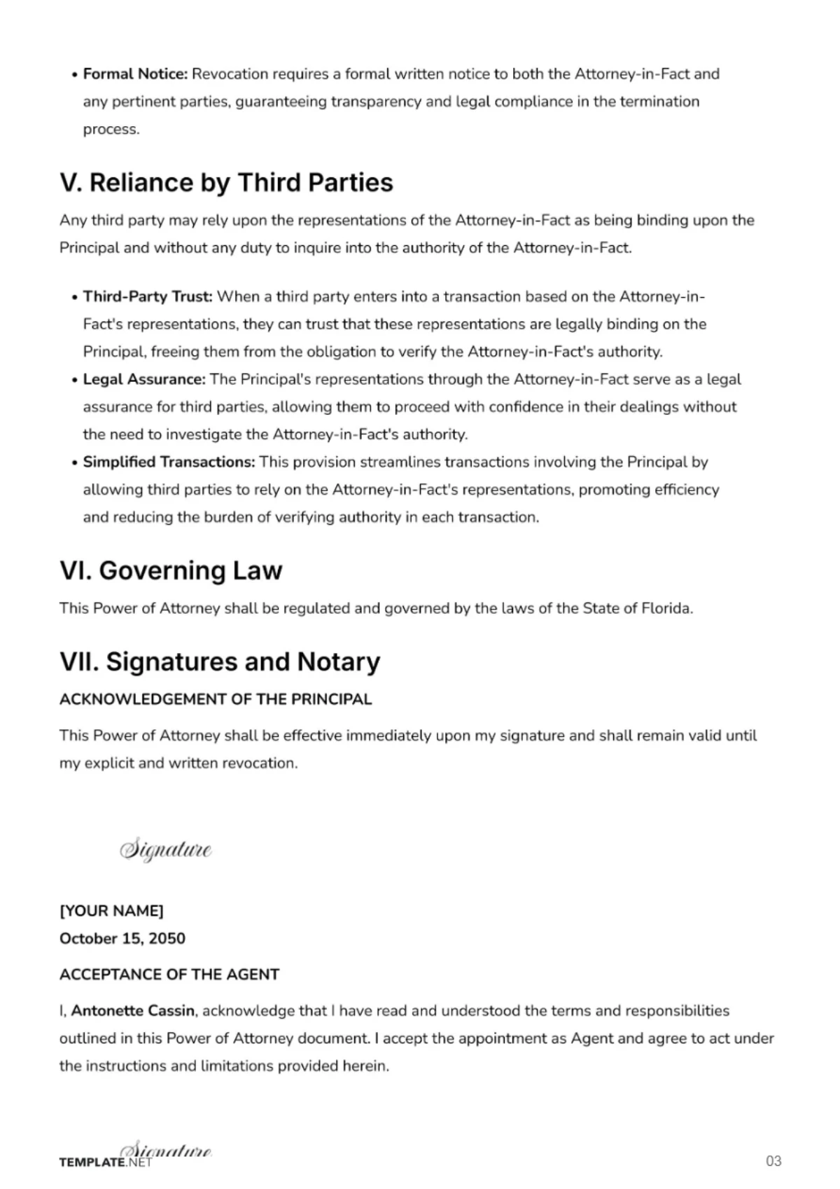 Free Florida Power of Attorney Template to Edit Online