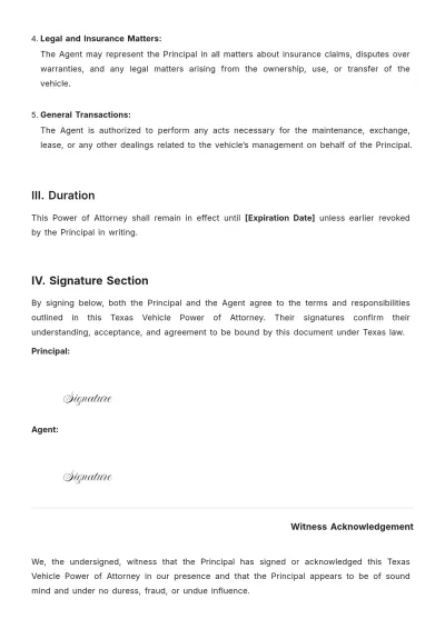 Free Texas Vehicle Power of Attorney Template to Edit Online