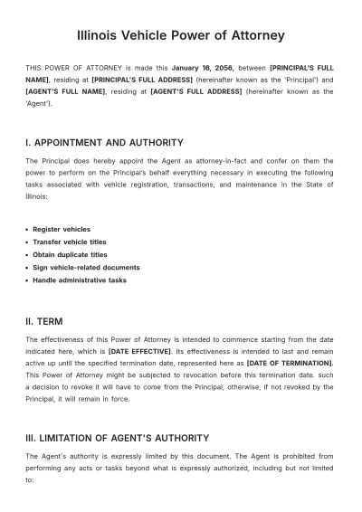 Free Illinois Vehicle Power of Attorney Template to Edit Online