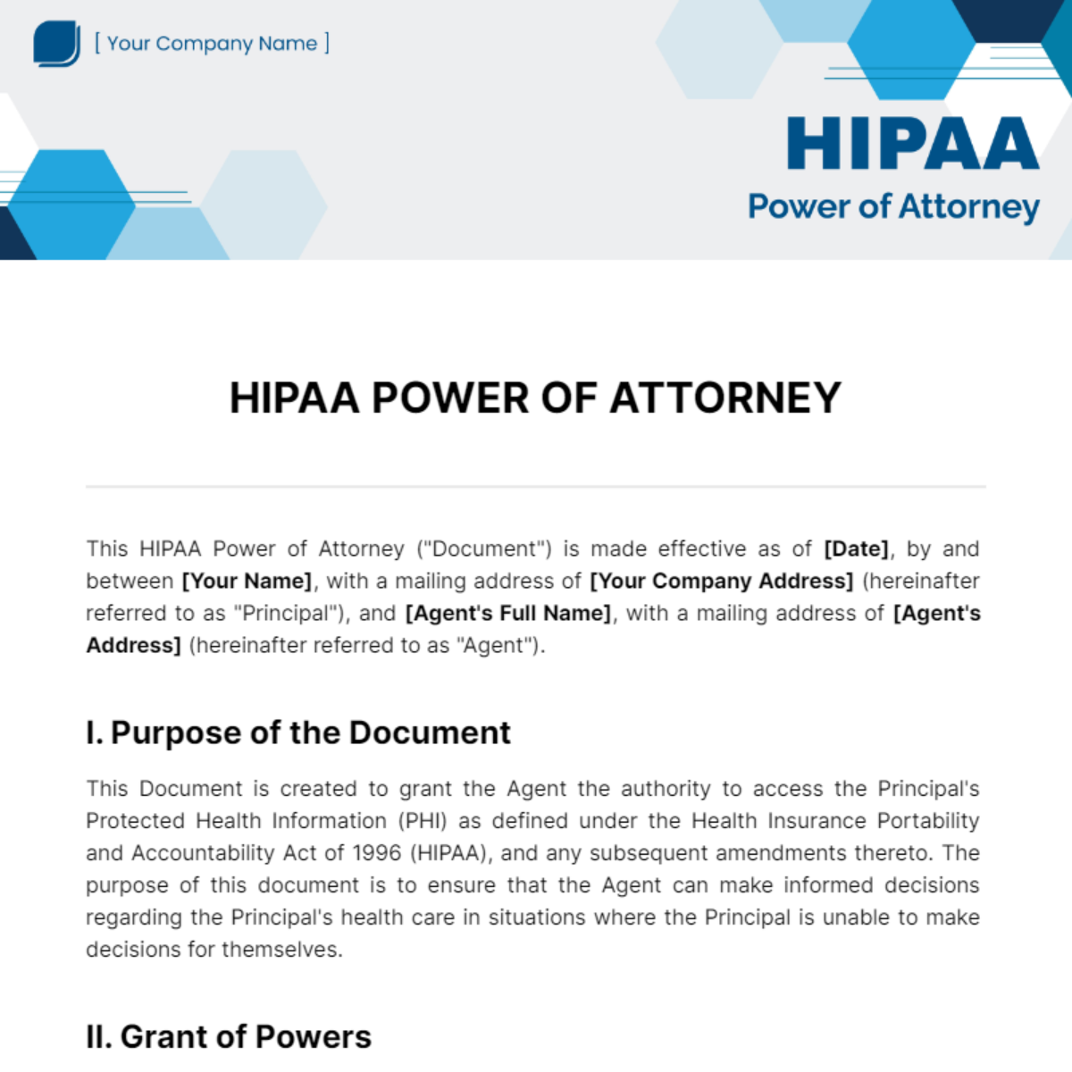 HIPAA Power of Attorney Template