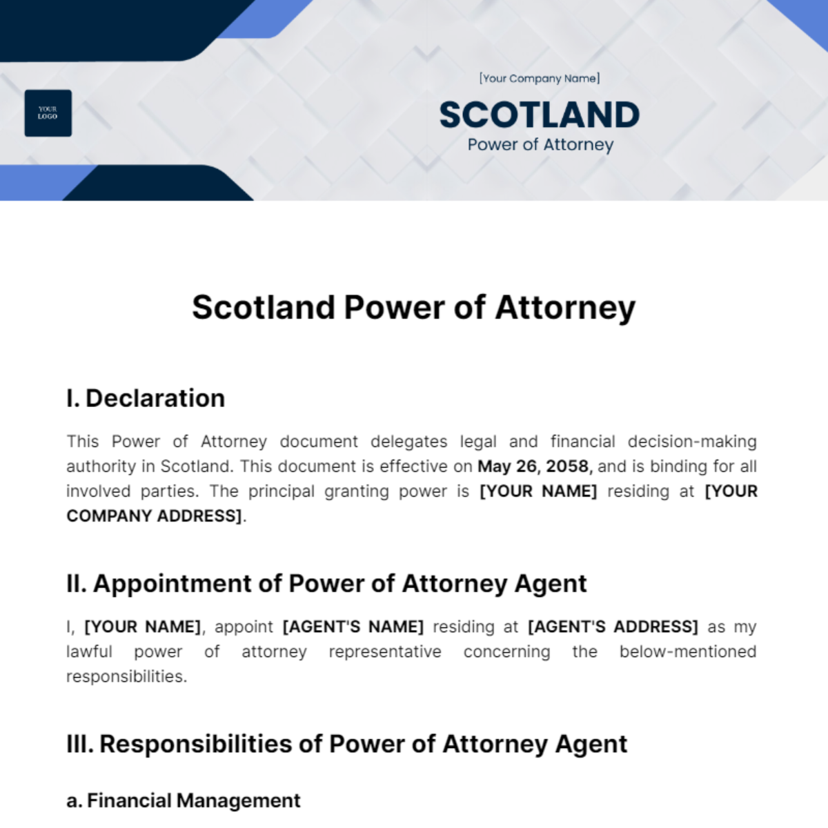 Scotland Power of Attorney Template