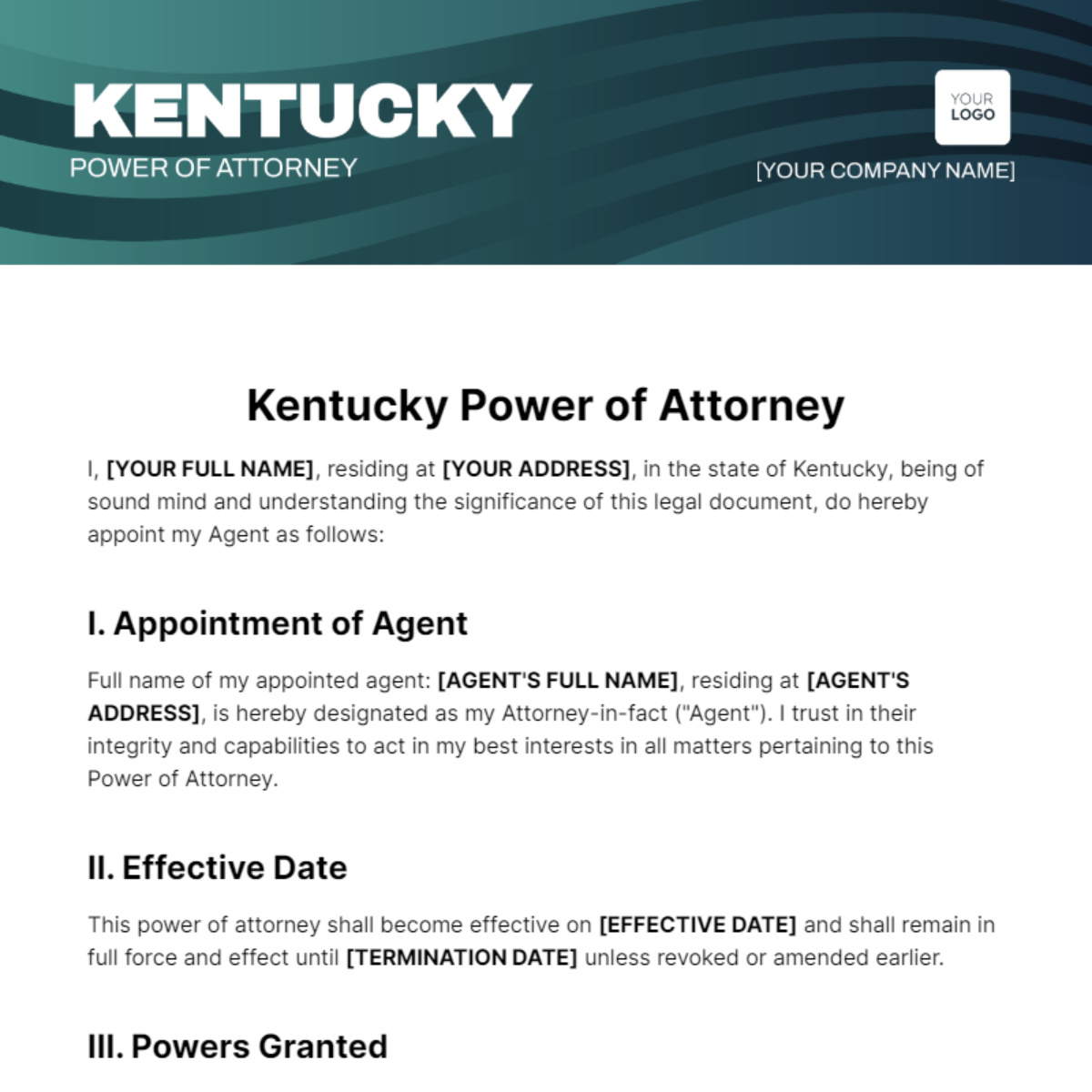 Kentucky Power of Attorney Template
