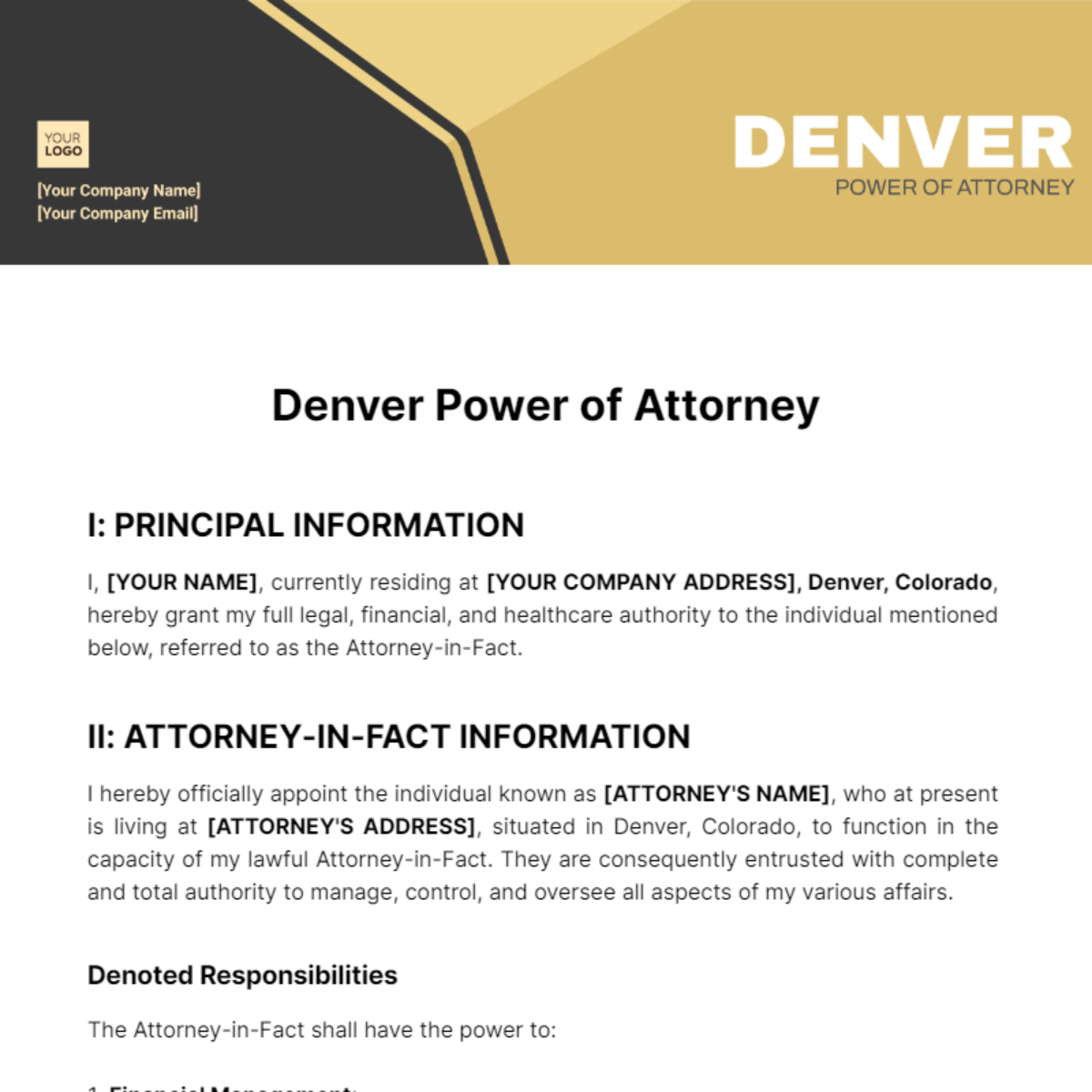 Denver Power of Attorney Template