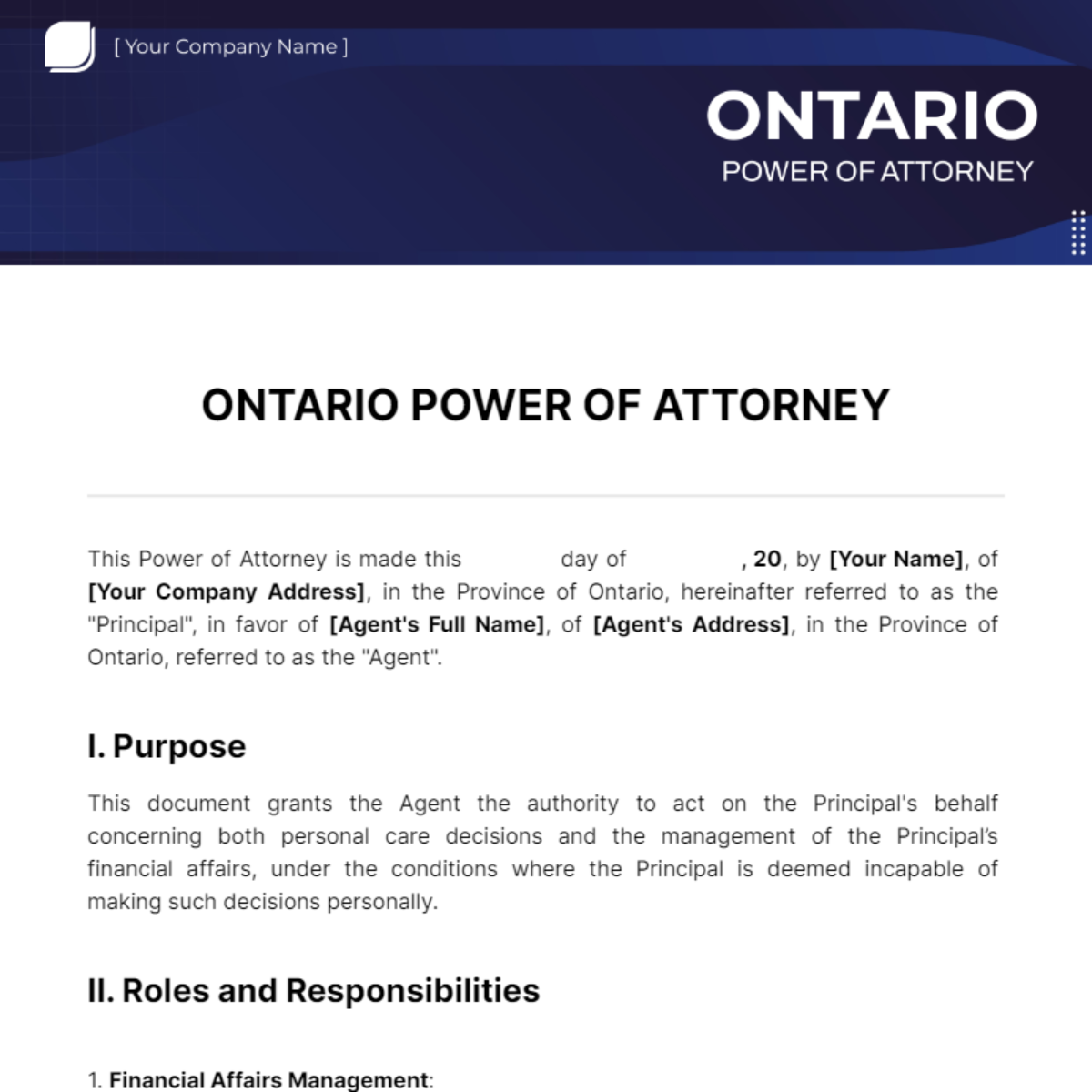 Ontario Power of Attorney Template