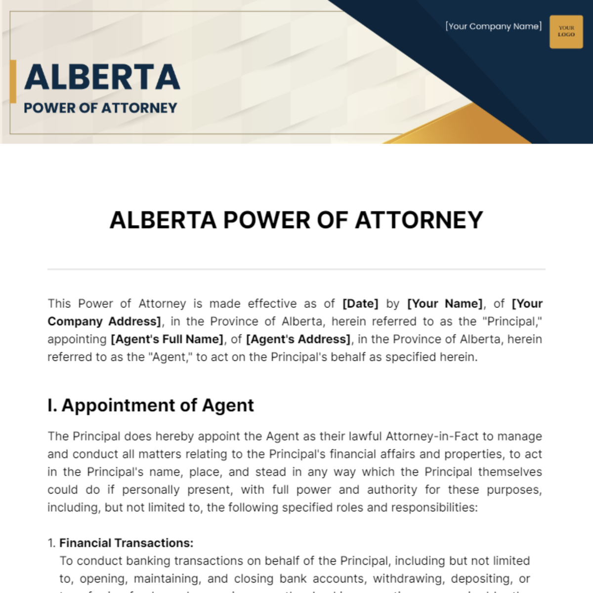 Alberta Power of Attorney Template