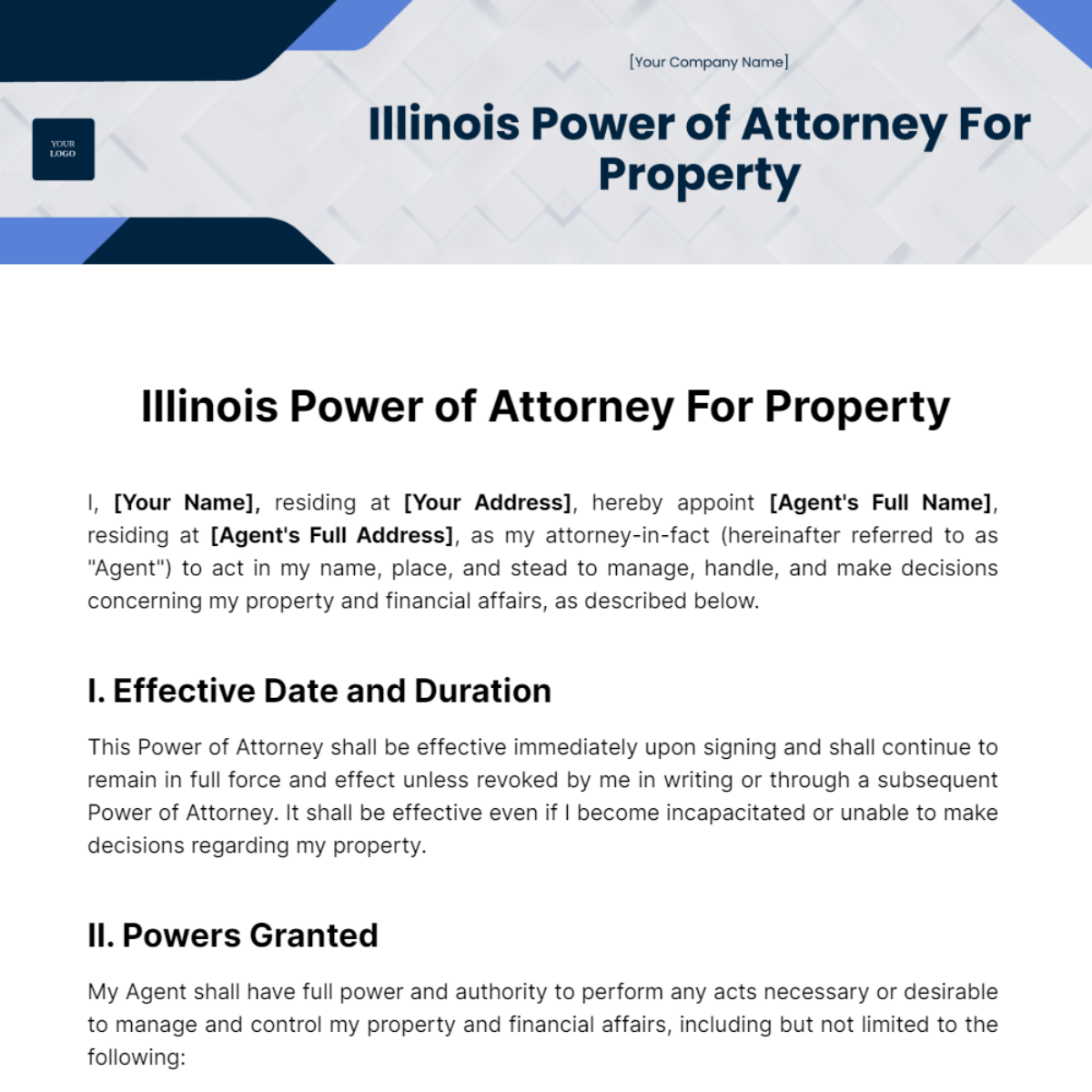 Illinois Power of Attorney For Property Template