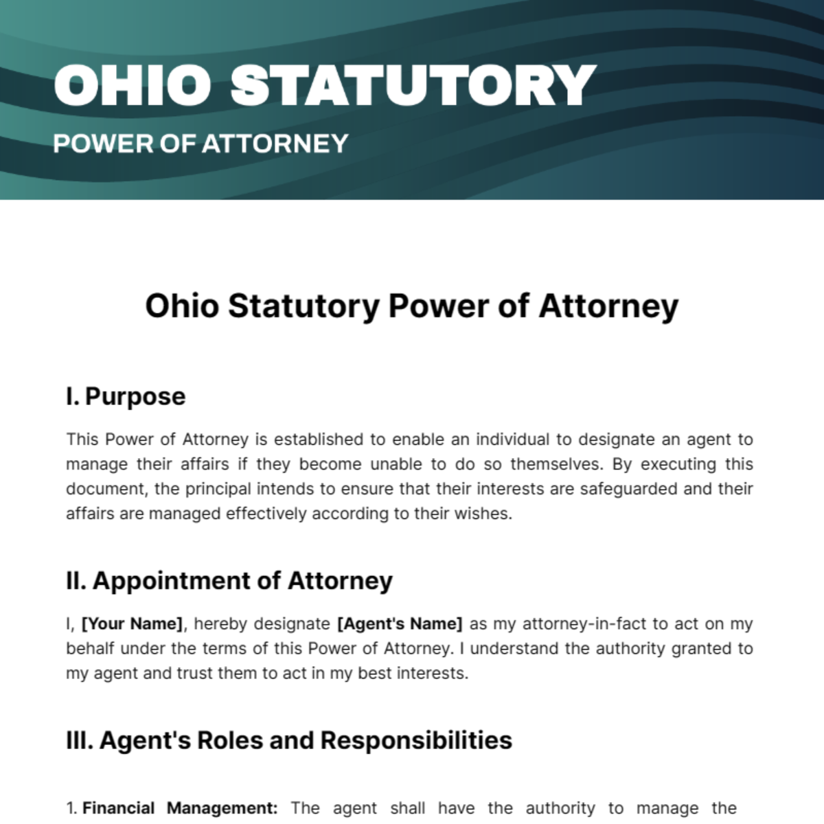Ohio Statutory Power of Attorney Template