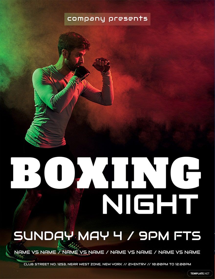Boxing Night Flyer Template in Word, Google Docs, Illustrator, PSD, Apple Pages, Publisher
