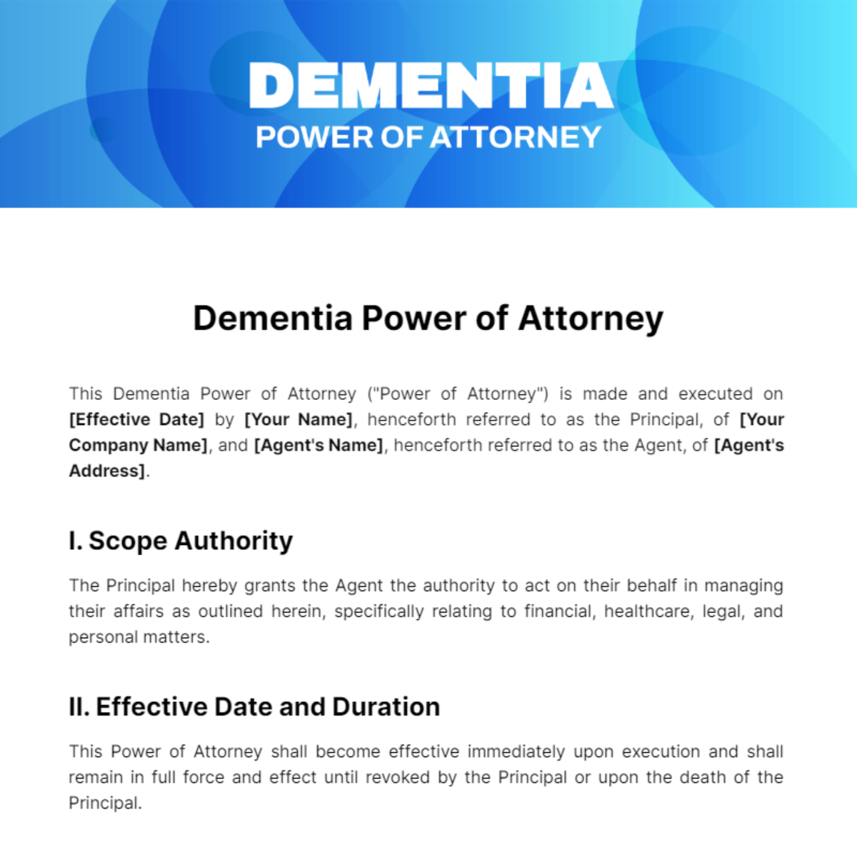 Dementia Power of Attorney Template