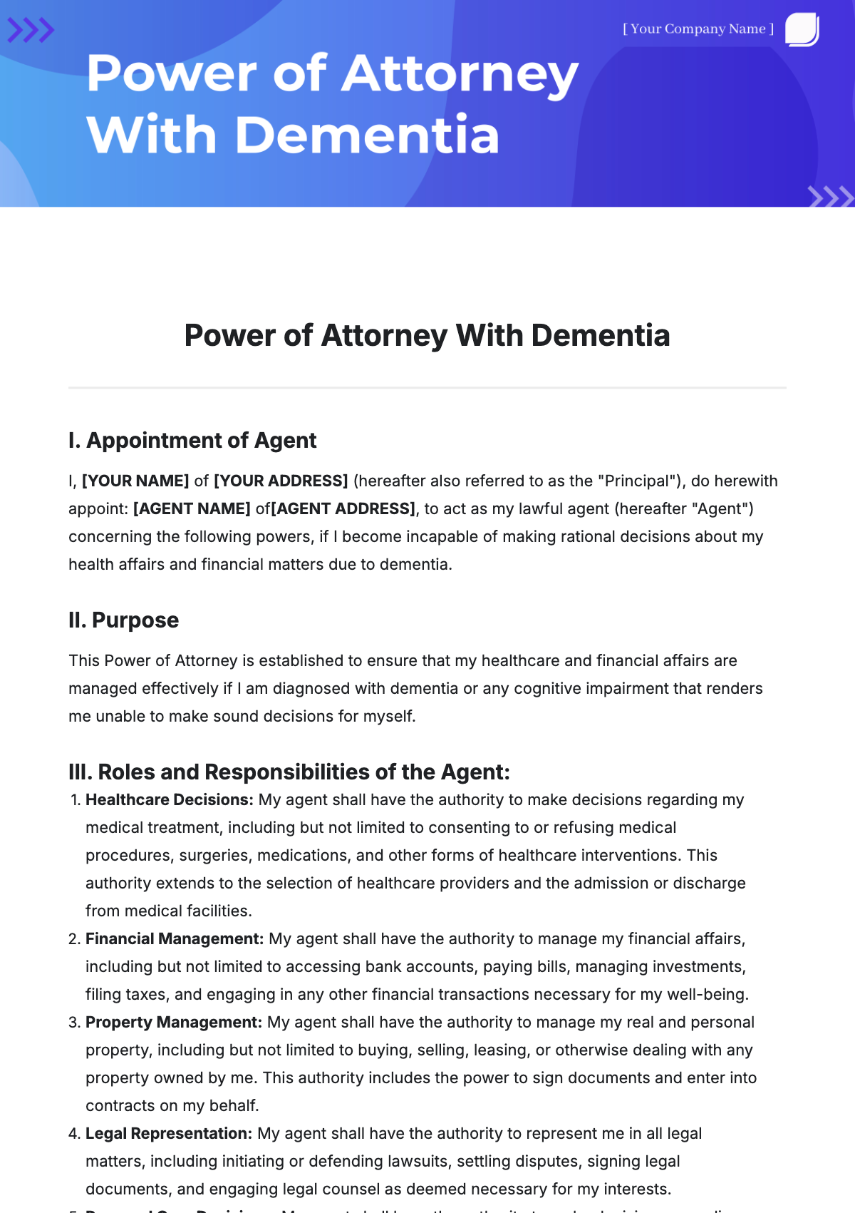 Power of Attorney With Dementia Template - Edit Online & Download